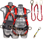 Fall Protection Hammerhead Kit I 5pt Safety Harness, 6' Double Leg Lanyard, 18" D-Ring Extender (Red - 2XLG)