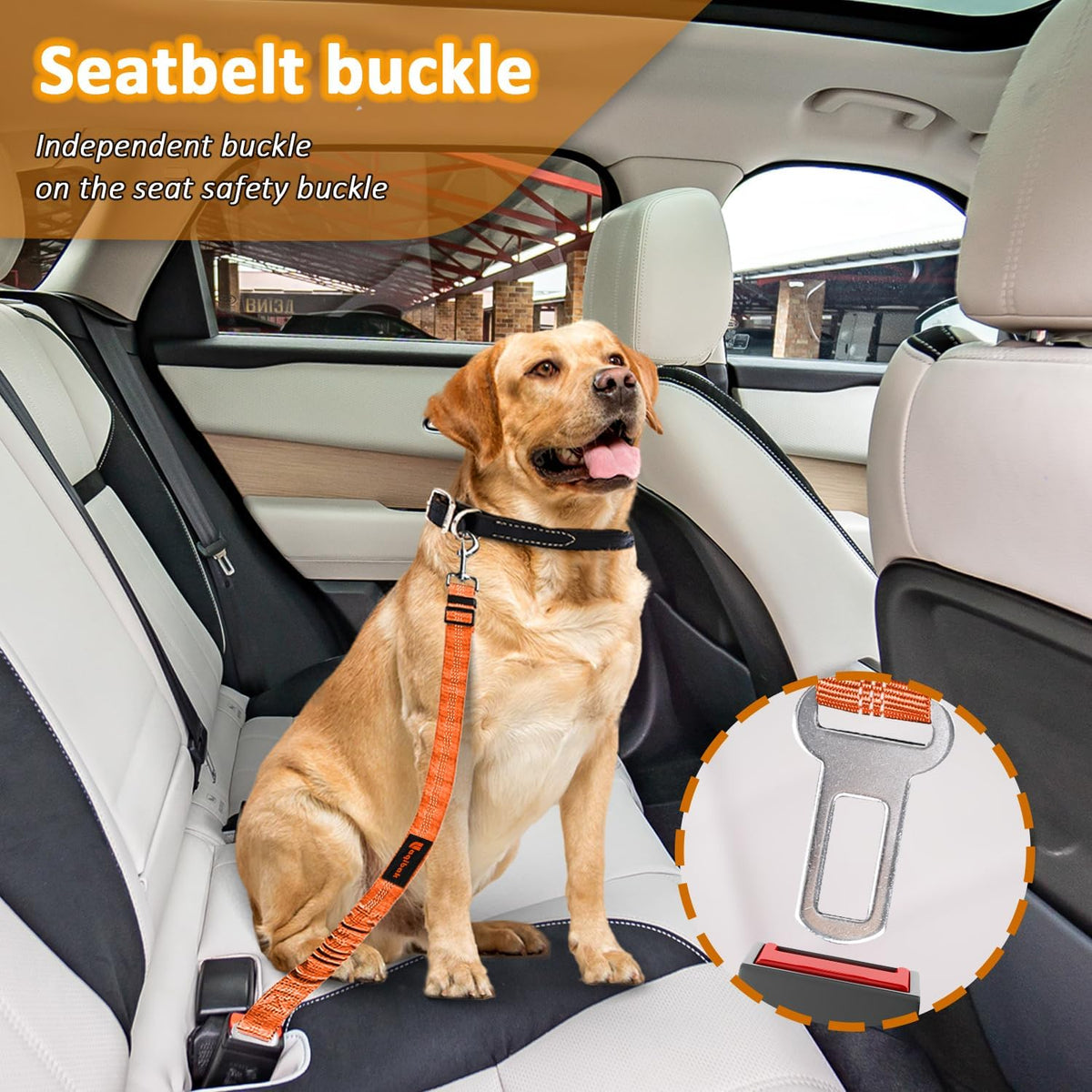 Removable Dog Seat Belt Harness for Car, 3 in 1 Pet Dog Car Seatbelt Leash, Retractable Restraint Secures to Vehicle Headrest & Adjustable Reflective Bungee Dog Seatbelt Tether,Orange