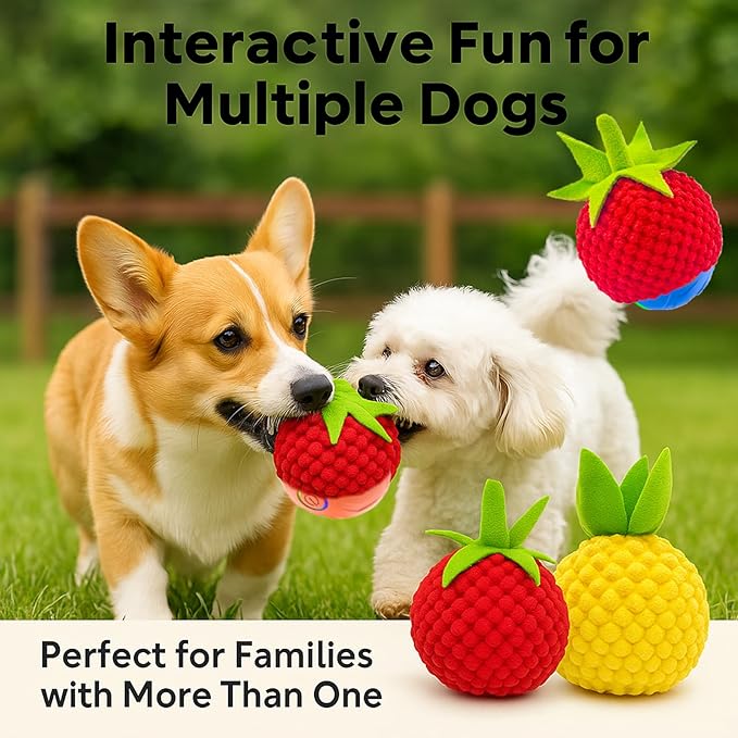 2Pcs Dog Ball Covers – Plush Tomato & Pineapple Sleeves for Interactive Dog Toys, Soft Durable Protectors for Automatic Rolling Bouncing Balls, Extend Toy Life, Fun for Small Medium Large Dogs