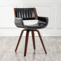 LUNLING Swivel Accent Faux Leather Dining Chairs, Mid Century Modern Chairs with Wooden Legs/Armrest/Upholstered Seat/Adjustable Foots for Kitchen Dining Room Desk Chairs,Black,1PCS