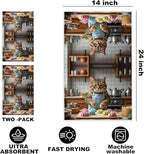 Hanamiya Na 2 Pcs Cute Cat Kitchen Towels 24x14 Inch, Cooking Cats Patterns Reusable Dish Towels for Kitchen Bathroom Decor, Waffle Weave Hand Cloth Tea Towel, Cat Lover Gifts for Women Mom Friend