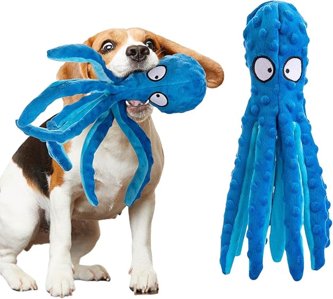 Alphatool Squeaky Dog Toys - Soft Plush Chew Crinkle Puppy Toys to Keep Them Busy, Octopus No Stuffing Interactive Essentials for Teething Small Medium Pets Dogs Gifts - 1pcs