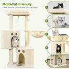 Small Cat Tree Tower for Indoor Cats, 40 in Medium Compact Adults Cat Beds Trees with 2 Condos, Sisal Scratching Post, Large Perch Platform, Multi-Level Kitty Kitten Climbing Stands House(Beige)
