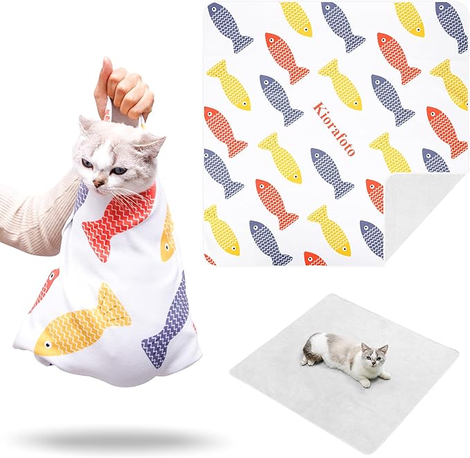 Kiorafoto 35.4" Extra Large Cat Wrap for Cutting Nails，Self-Stick Cat Grooming Wrap for Adult Cat & Small Dog, Anti-Scratch Cat Restraint Calming Wrap for Medicine, Cat Swaddle Wrap Grooming Supplies