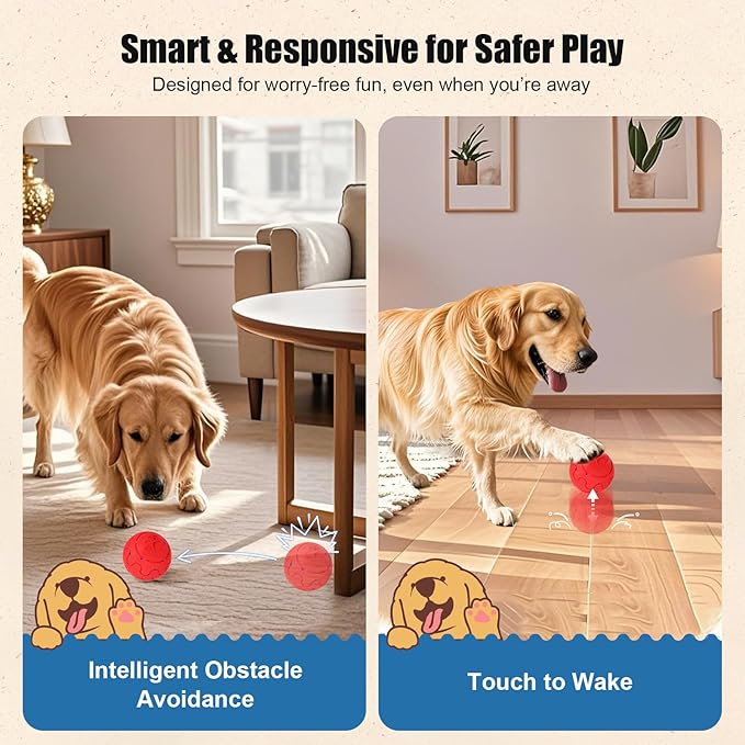 Interactive Dog Ball, Smart Dog Toy for Medium and Large Dogs, Automatic Moving, Rotating & Bouncing, E-TPU Material, IP54 Waterproof, Motion-Activated Dog Stimulation Toy to Keep Them Busy