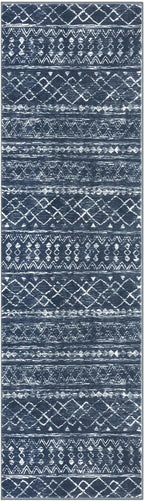 KUTA Moroccan Washable Runner Rug, 2x7 Non-Slip Vintage Navy Blue Boho Hallway Kitchen Rugs Ultra Soft Distressed Geometric Floor Carpet Runners for Bedroom Laundry Living Room