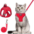 Cat Harness and Leash Set, Soft and Breathable Vest with Reflective Strip, Escape Proof Kitten Harness, Easy to Wear for Cats Walking and Traveling (Red, XS)