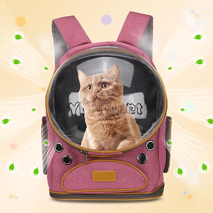 Pet Backpack Carrier, Portable and Ventilated, Oxford Cloth, Dog Cat Travel Bag with Transparent Cover 12.6", (Pink, 1 Pcs), Intended for Hiking/Camping/Traveling