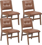 KCC Modern PU Leather Dining Chairs Set of 4, Upholstered Kitchen Chairs with Solid Wood Legs and Comfortable Seat for Dining Room/Lounge/Bedroom(Brown)