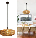 14'' Natural Rattan Chandelier Small Rattan Pendant Light -Farmhouse Boho Hanging Light with Included E27 Bulb, 120V Wicker Chandelier for Dining Room Bedroom Living Room Island
