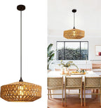 14'' Natural Rattan Chandelier Small Rattan Pendant Light -Farmhouse Boho Hanging Light with Included E27 Bulb, 120V Wicker Chandelier for Dining Room Bedroom Living Room Island