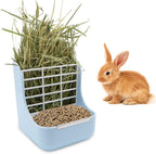 Litewoo Rabbit Hay Feeder Guinea Pig Feeder, 2 in 1 Automatic Small Animal Food Bowl Feeding Cage Accessories (Blue)