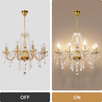 Modern Elegant 8 Lights K9 Crystal Glass Chandelier Golden Pendant Ceiling Lighting European Style for Dining Living Room Bedroom Transparent, 8 E12 Bulbs Required