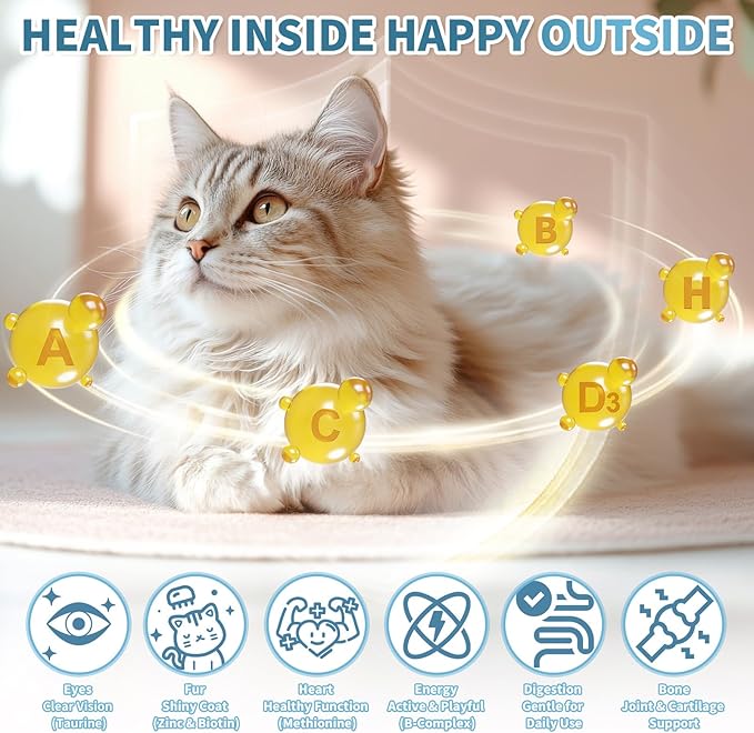 Cat Multivitamin, Crunchy & Creamy Cheese Chew– Supports Energy and Skin & Coat – with Taurine, B-Complex, Zinc Methionine & Selenium Yeast – Daily Health Supplement for Cats of All Ages (500 Chew)