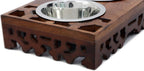 Elevated Pet Feeder for Dogs and Cats - Hand Carved Wood Bones Raised Dog Bowl Stand - Pet Feeding Stand with Two Steel Bowls - Raised Dog Bowl for Food Water - Pet Feeding Station -17x11x4- IRONGATE