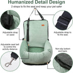 Dog Car Seat for Small Medium Dogs Up to 40lbs, Detachable Washable Soft Pet Booster Travel Bed for Front & Green Seat with Safety Leash Belt