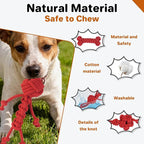 3 Pack Cotton Rope Dog Toy Set, Indestructible Chew Toys for Aggressive Chewers, Puppy Teething Toys with Bone, Human & Chinese Knot Designs for Boredom Relief & Tug of War， Red