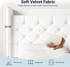 Allewie Full Size Bed Frame, Storage Headboard with Charging Station, Wingback Velvet Upholstered, Diamond Stitched Button Tufted, Sturdy Wooden Slats, No Box Spring Needed, Easy Assembly, White