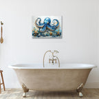 Octopus Bathroom Pictures Wall Art, Sea Animal Ocean Bathroom Wall Decor, Nautical Framed Painting Canvas Artwork for Bedroom Living Room Decorations 20"L x 16"W