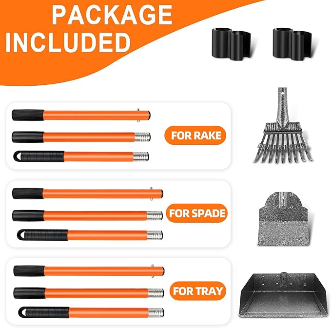 TNELTUEB Scooper Adjustable Long Handle Metal Tray Rake and Spade Poop Scooper for Dogs Pack Poop Scoop Pet Waste Removal Poop Scoop for Large Dogs and Pets Great for Lawns Grass Gravel