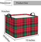 Rectangular Christmas Basket Trick or Treat Spooky Boo Basket with Handles for Women Girls Cute Storage Bin Organizer(Christmas Check)
