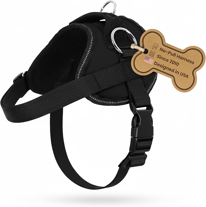 Bark Appeal Black No-Pull Dog Harness for Medium to Large Sized Pets – Adjustable, Reflective Vest with 3 Leash Clips for Added Control, Easy Walks & Training – Large