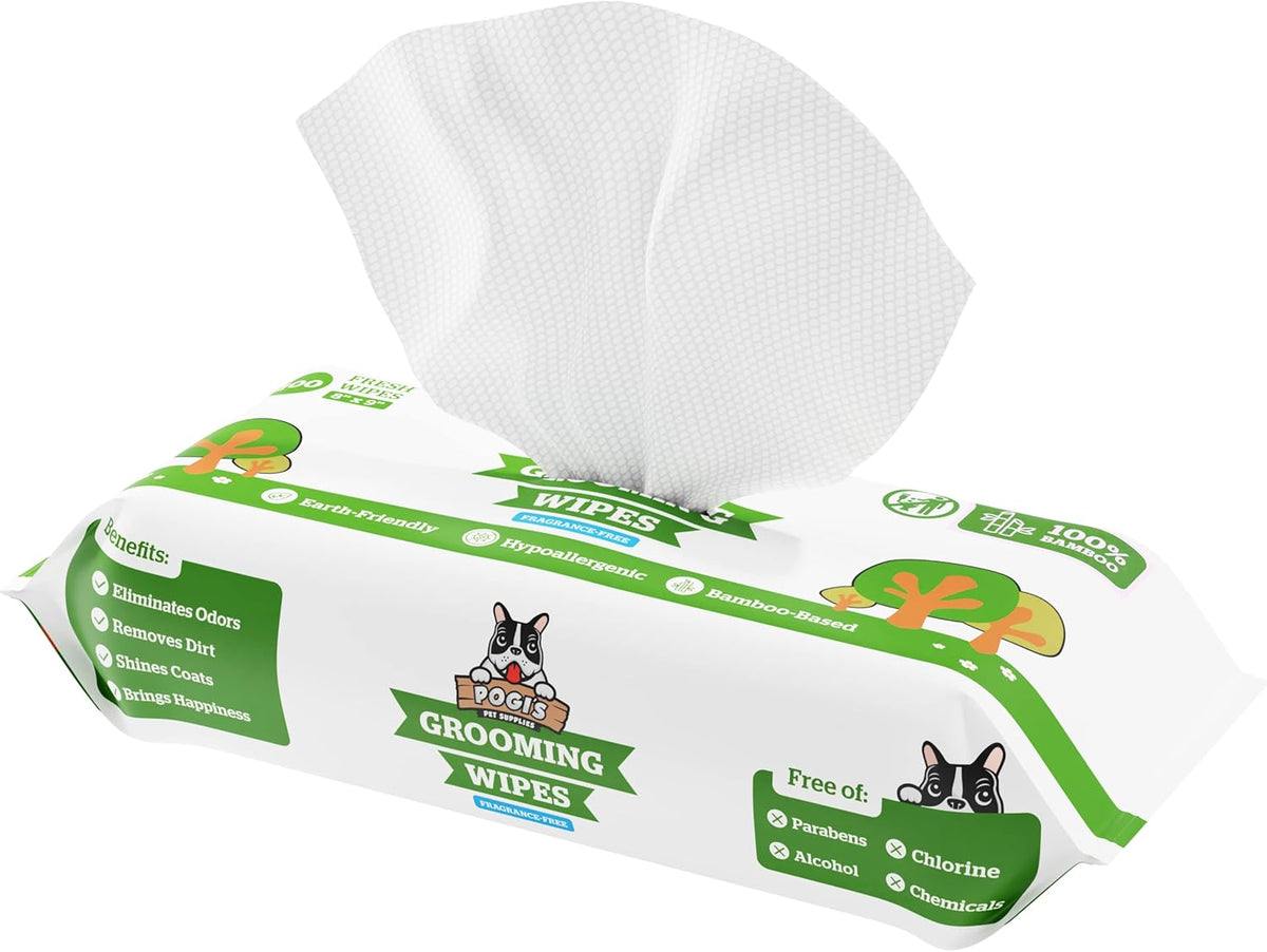 Pogi’s Dog Grooming Wipes – Hypoallergenic Pet Wipes for Paws, Body & Butt – Cleaning & Hydrating, Fragrance Free, 100-Count