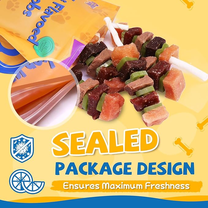 gazeupon Dog Treats, Multi-Flavored Kabobs Treats, High Protein Dog Chews, Made with Real Chicken, Duck, Beef, Rabbit, Salmon