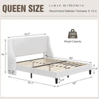 VECELO Queen Bed Frame with Upholstered Wingback Headboard, Heavy-Duty Platform Bedframe with Charging Station, Wooden Slats, No Box Spring Needed, White