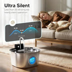Voluas Stainless Steel Cat Water Fountain: 108oz/3.2L Wireless Cat Fountain Battery Operated for Drinking Indoor, Automatic Pet Water Dispenser Bowl with Ultra Quiet Pump, Easy Clean BPA-Free, 2Filter