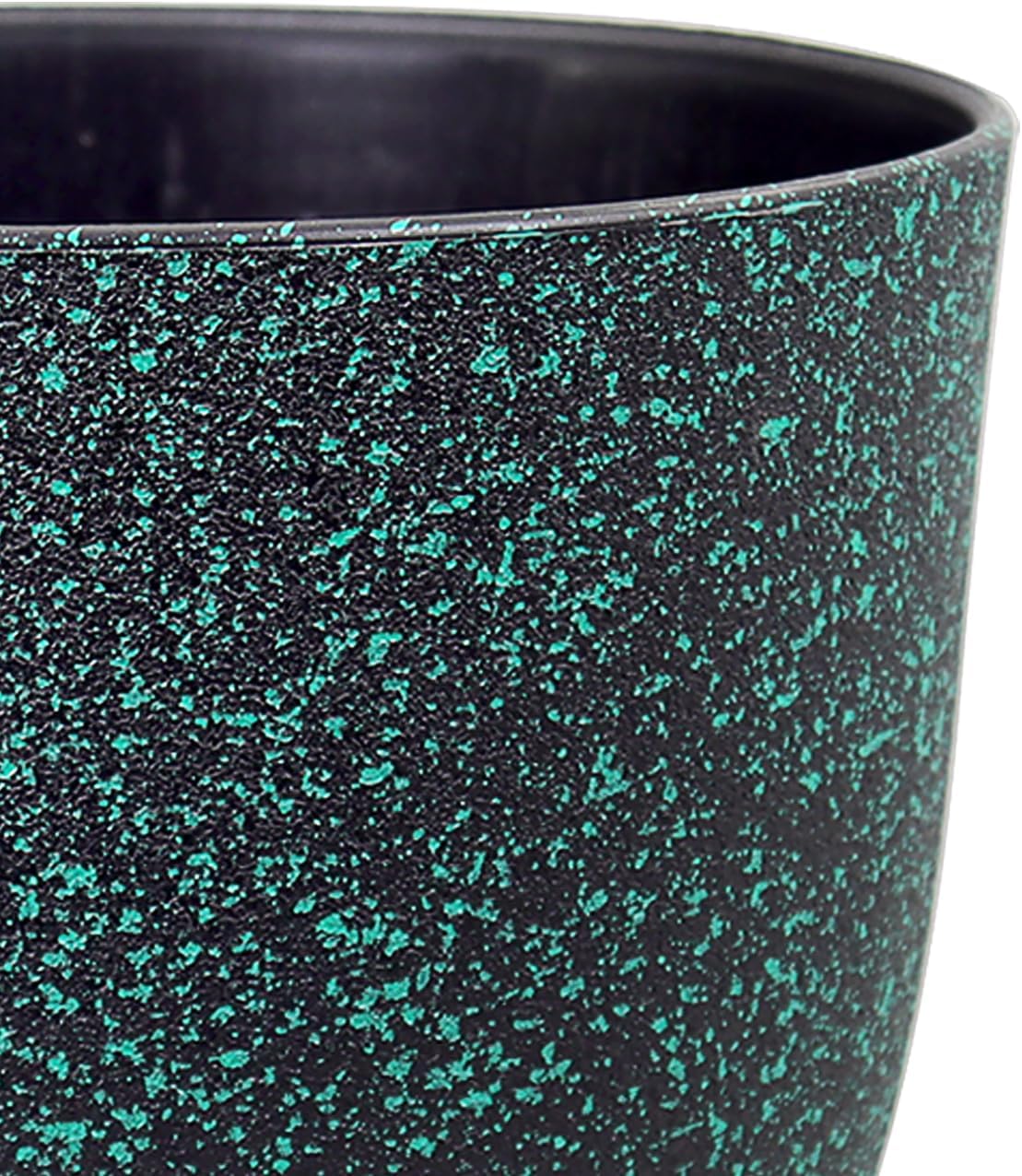 Large Flower Pots 12/10/9 inch, Set of 3 Decorative Plastic Planters with Drainage Holes and Saucers for Garden House Plants, Plant Pots for Indoor Outdoor Plants, Black with Green Speckles