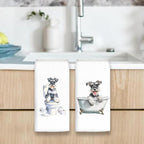 Funny Schnauzer Dog Hand Towels Set of 2, Gifts for Miniature Schnauzer Dog Owners Lovers, Puppy Pet Decor for Bathroom, Pet Lovers Gifts Toilet Hand Towels for Bathroom Washroom, 16x24In