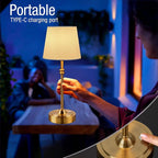 ONEWISH Cordless Table Lamps Set of 2 - Battery Powered Lamp, 4000mAh Rechargeable, Stepless Dimmable, Wireless Lamp with Fabric Shade, 2700K Warm Ambient Light for Dining, Patio, Bathroom(Gold)