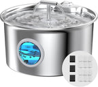 Cat Water Fountain Stainless Steel: Cat Fountain for Drinking with Filter - Pet Water Fountain for Cats Indoor - Automatic Pet Water Dispenser Bowl - 6 Carbon Filters & 3 Foam Filters