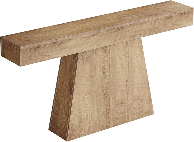 Tribesigns 63" Console Table, Farmhouse Entryway Table with Trapezoidal Base, Narrow Long Wood Sofa Table Behind Couch Table for Entrance, Hallway, Living Room, Natural