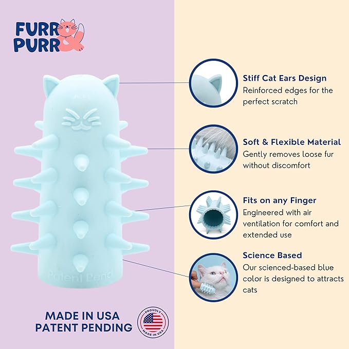 Furr&Purr Cat Brush, Made in the USA, Face Massager, Face Scratcher, Calming Care Comb for Cats, Indoor Cats (1-Pack)