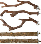 5PCS Bird Perch Stand Natural Wooden Parrot Stand Branch,3 Grape Wood Perch,2 Stand,Paw Grinding Fork Parakeet Chewing Stick Exercise Training Branches for Cockatiels,Small Medium Birds