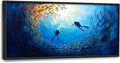 Large Ocean Diving Wall Art for Living Room, Framed Oversized Fish Wall Decor Underwater Marine Life Canvas Painting Modern Artwork for Living Room Bathroom Bedroom Office Dining Room 60"x30"