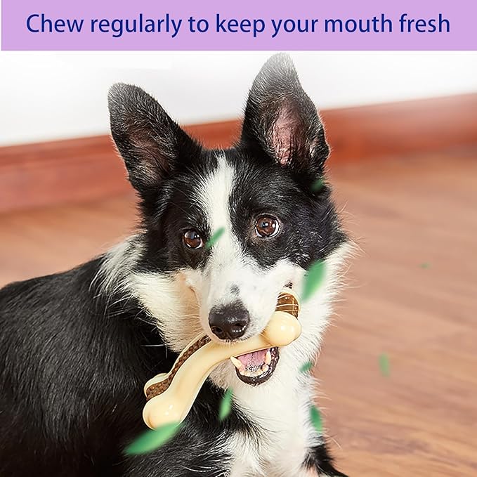 Bone Chew Toys for Aggressive Chewers, 3 Pack Real Beef Flavor, Indestructible Dog Teething Toys for Medium/Large/Small Breed, Durable Nylon Tough Dog Toy