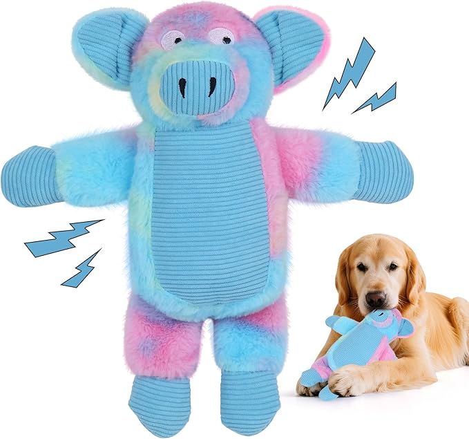 Dog Toys Plush, Squeaky Stuffed Dog Toy, Rainbow Pig Dog Toys for Small Medium Breeds, Soft Dog Plush Toy, Puppy Teething Dog Toy, Interactive Dogs Toy for Indoor Dogs(Blue)