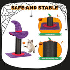 VINGLI 23.7in Wizard Hat Cat Scratching Post with Spring Ball Toy for Indoor Cats, Halloween Cat Scratcher with Purple Wizard Hat Design, Sisal Wrapped Cat Scratcher