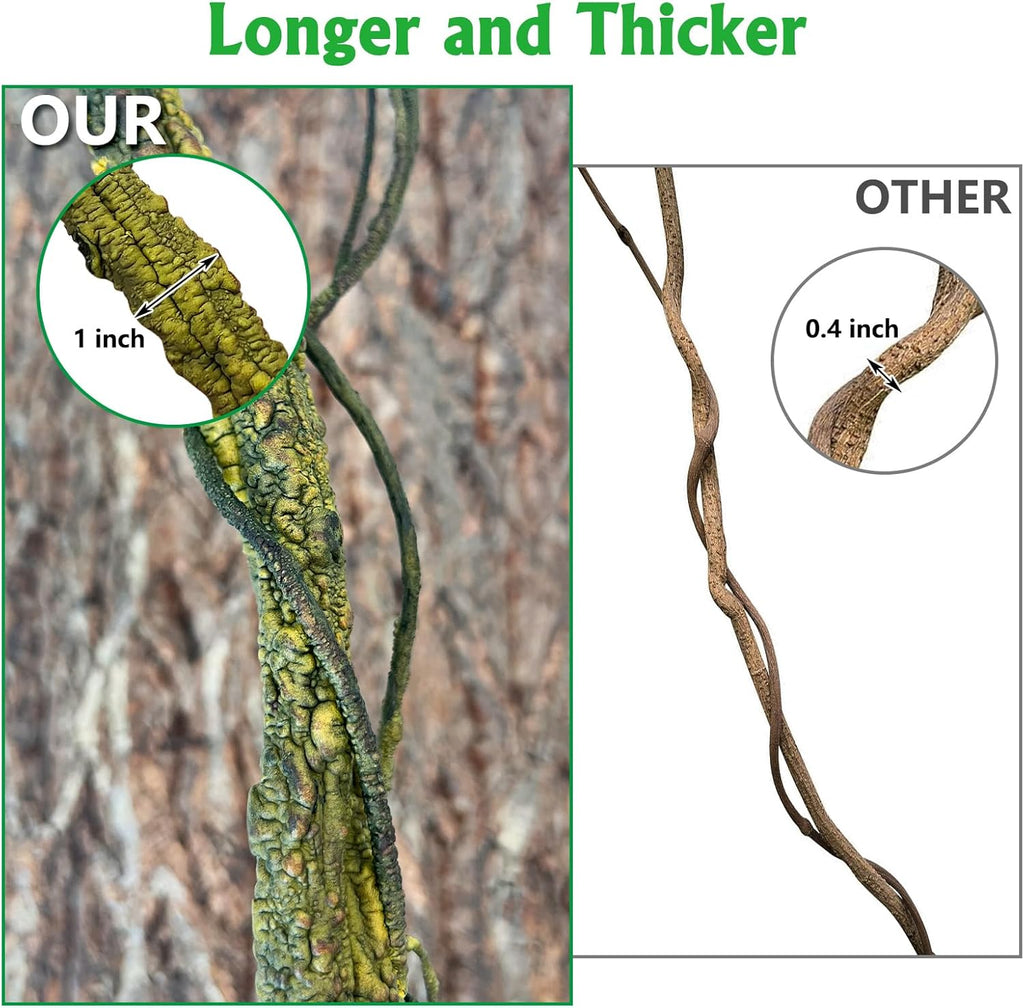 VCEPJH Large Reptile Vines Thick Terrarium Plants 118 Inches Long Flexible Climbing Branch Snake Tank Accessories Greenery Habitat Decor for Bearded Dragon Chameleon Gecko Frog Lizard (L)