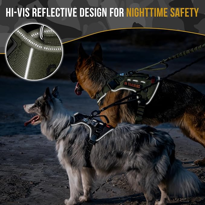 OneTigris No Pull Tactical Dog Harness for Medium Large Dogs | Reflective K9 Working Easy Control Vest – Adjustable Dog Harness with Hook & Loop Panels for Walking, Hiking & Training