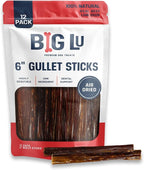 Big Lu - 6-Inch Jerky Gullet Sticks, 12 Count, All-Natural Beef Dog Chews, Grass-Fed, Free-Range, Digestible Treats with Glucosamine and Chondroitin for Joint Health, Dogs