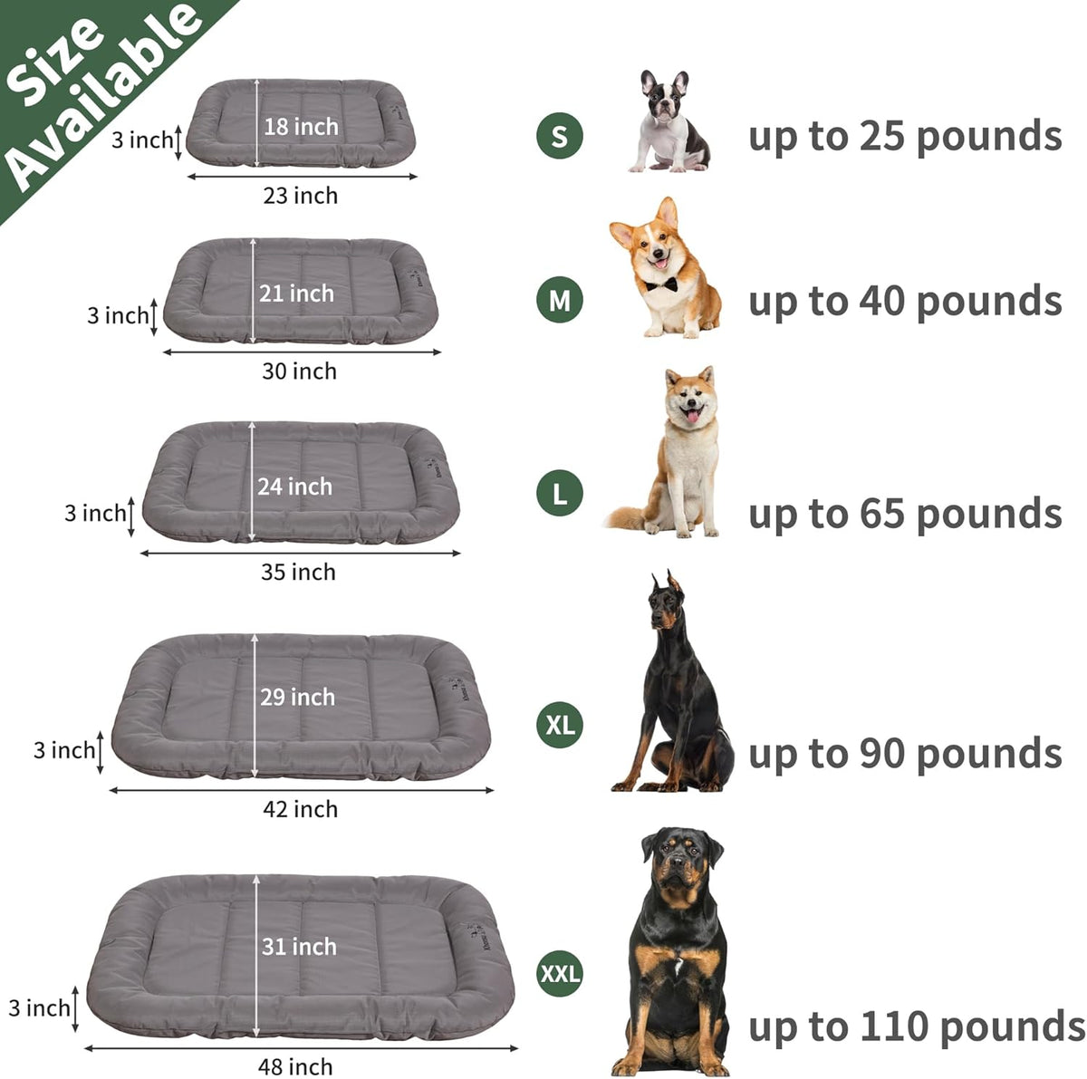 KHONSU PET Durable Dog Bed Tough and Tear Proof Dog Crate Bed, 800lbs Tear Strength PVC-Backed Waterproof Ped Bed Mat Indoor & Outdoor Use for Dogs up to 60 lbs