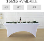 Craft And Party 6 Pack 6ft White Spandex Tablecloth – Fitted Stretch Cover – Universal Fit for Folding Tables – Wrinkle-Free, Washable – Ideal for Parties, Weddings, Events