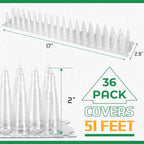 36 Pack Upgraded Clear PVC Bird Spikes, Covers 51 Feet(15.5m), Keep Birds Away and Keep Birds from Building Nest, Long Deterrent Spikes Keep Pigeon Squirrel Cats and Other Animals Away