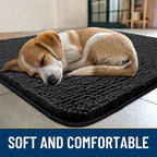 Smiry Dog Door Mat for Muddy Paws 44x32, Absorbs Moisture and Dirt Doormat, Non-Slip Washable Quick Dry Chenille Front Door Mat Indoor Entrance, Entryway Carpet for Inside Floor, Black