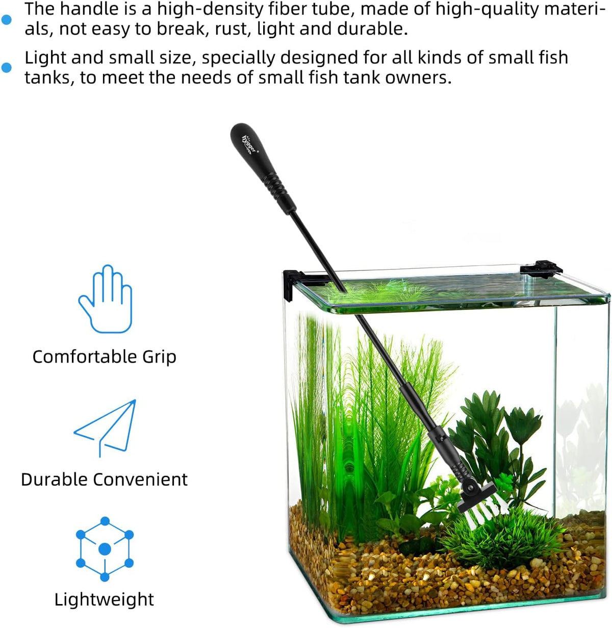 hygger Small Fish Tank Cleaner, Aquarium Cleaning Tools Kit with Handle, Seaweed Scraper, Fishing Net, Sponge Brush,Wall Brush (M)