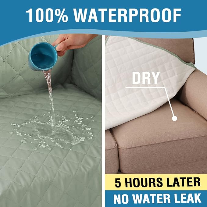 H.VERSAILTEX 100% Waterproof Couch Cover 4 Seater Sofa Slipcover Furniture Protector for Pets Kids Children Dog Cat with Non-Skid Backing (Oversized Sofa, Pale Aqua)